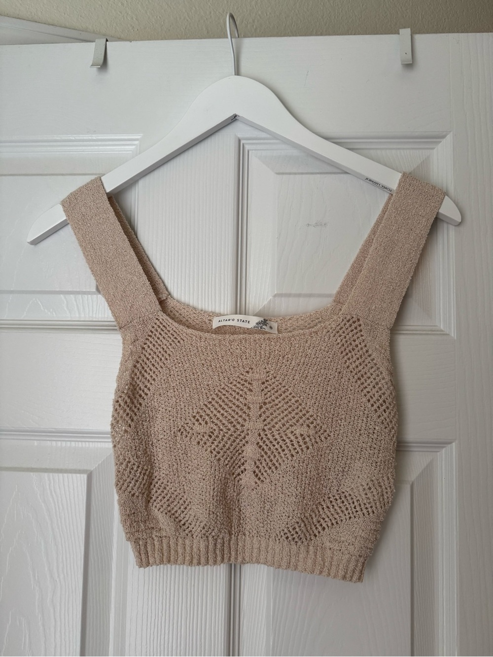 Altar'd State Beige Openwork Knit Cropped Tank